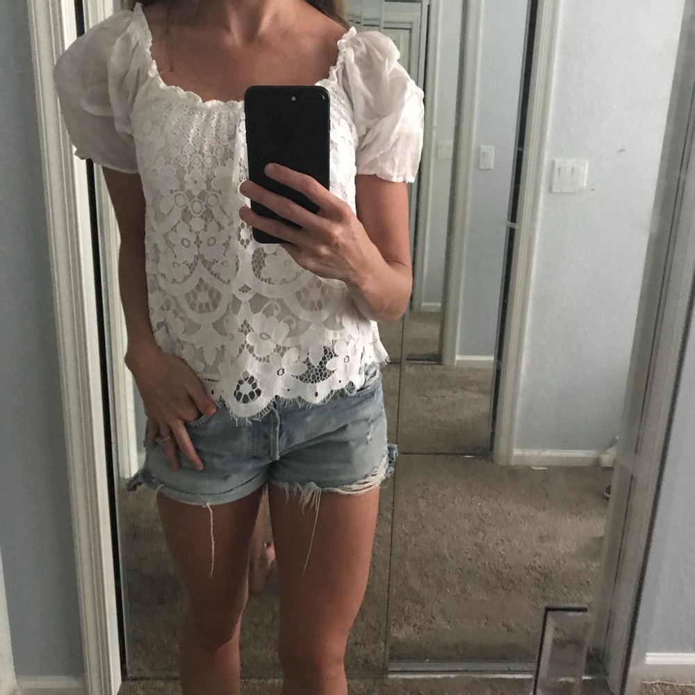 Anthropologie Xs white lace top